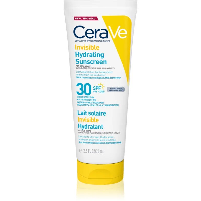 CeraVe Invisible Hydrating Sunscreen SPF 30 крем за тен за лице и тяло SPF 30 75 мл.