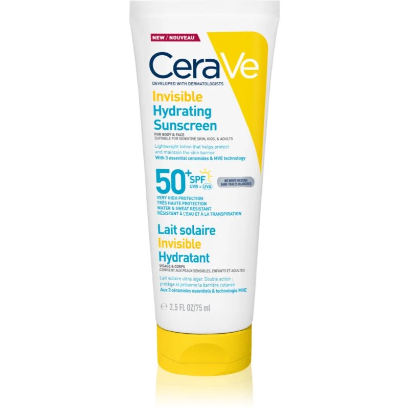 CeraVe Invisible Hydrating Sunscreen SPF 50+ крем за тен за лице и тяло SPF 50+ 177 мл.
