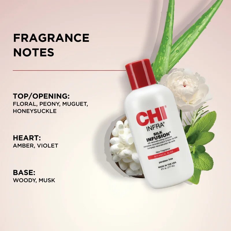 CHI Silk Infusion Botanical Bliss подсилващ и регенериращ серум за коса с коприна 177 мл.