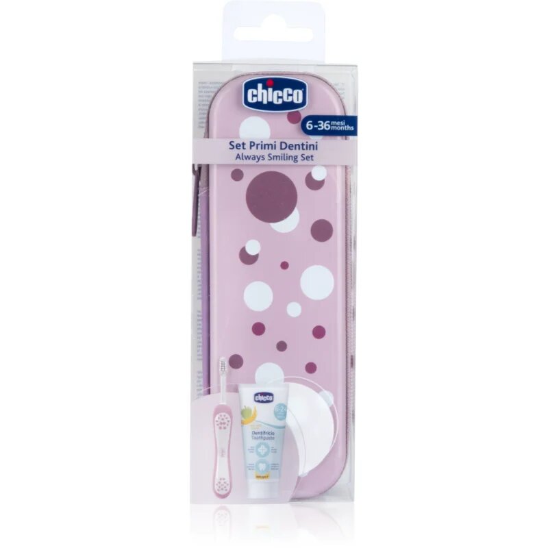 Chicco Always Smiling Set 6m+ Комплект за дентална грижа с калъфка Lilac
