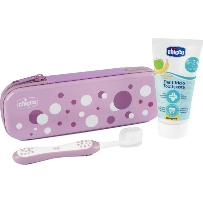 Chicco Always Smiling Set 6m+ Комплект за дентална грижа с калъфка Lilac