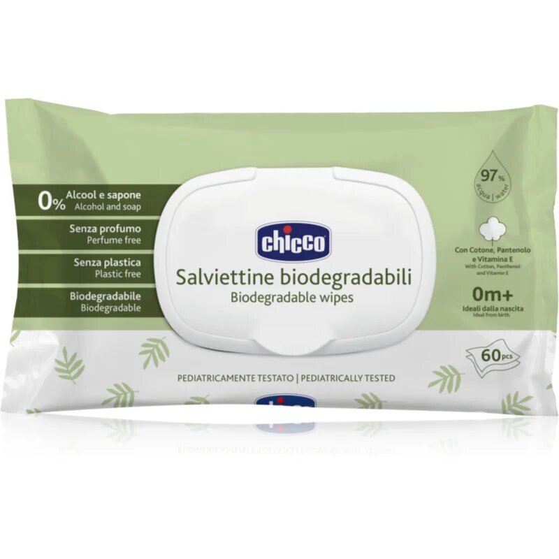 Chicco Biodegradable Baby Wipes нежни мокри кърпички за бебета 60 бр.