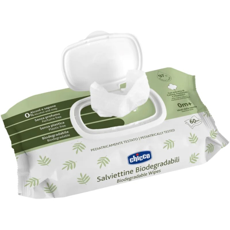 Chicco Biodegradable Baby Wipes нежни мокри кърпички за бебета 60 бр.