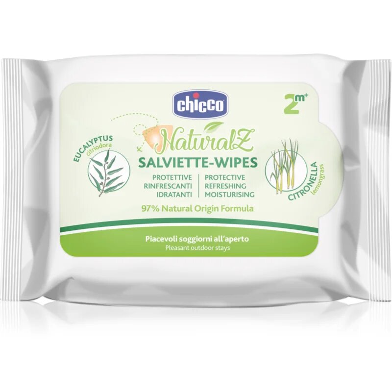 Chicco NaturalZ Protective & Refreshing Wipes кърпички против комари 2 m+ 20 бр.