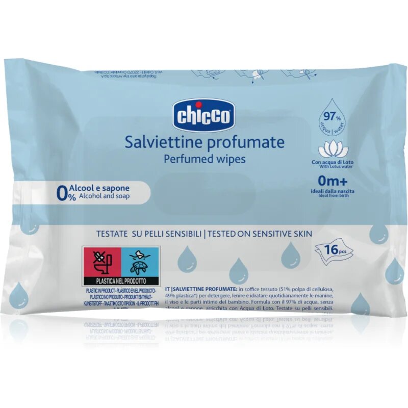 Chicco Perfumed Wipes 0m+ мокри кърпички за деца леко парфюмирано 16 бр.