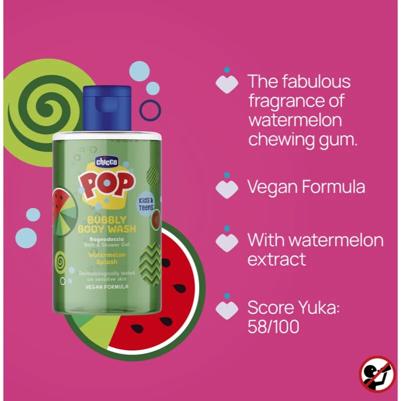 Chicco Pop Bubbly Body Wash Гел за душ и вана за деца Watermelon Splash 300 мл.
