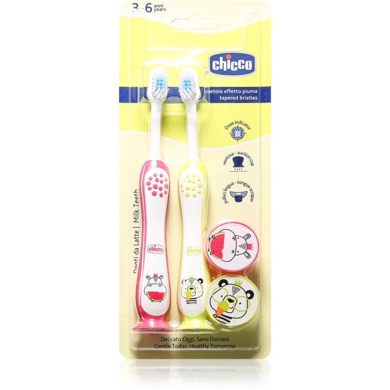 Chicco Toothbrush Set 3-6 y+ детска четка за зъби с вендуза Hippo-Panda