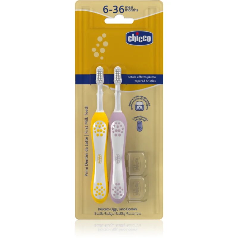 Chicco Toothbrush Set 6-36m четка за зъби за деца Lilac-Mustard 6-36m 2 бр.