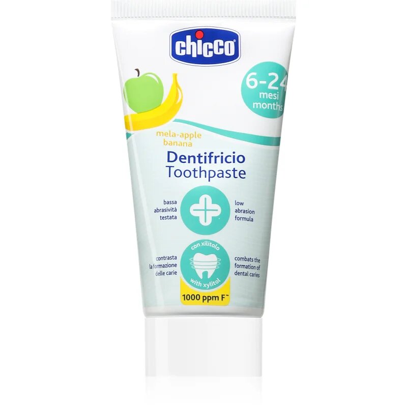 Chicco Toothpaste 6-24m детска паста за зъби с флуорид Apple-Banana 50 мл.