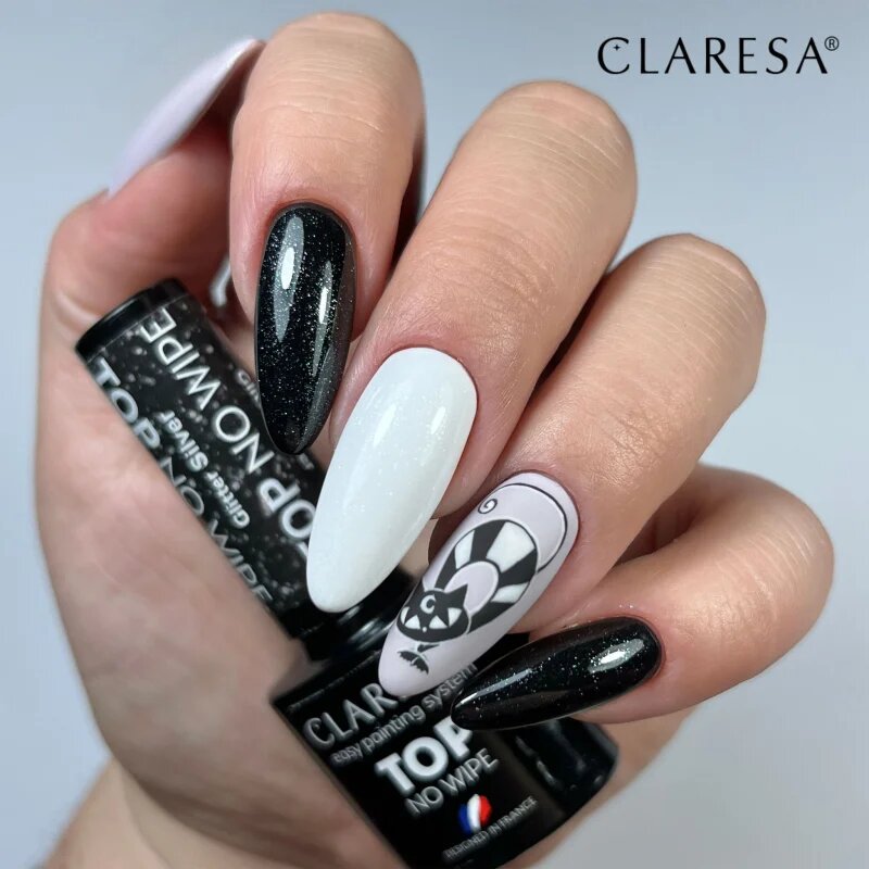 Claresa UV/LED Top Glitter No Wipe гел топ лак за нокти с блестящи частици цвят Glitter Silver 5 гр.
