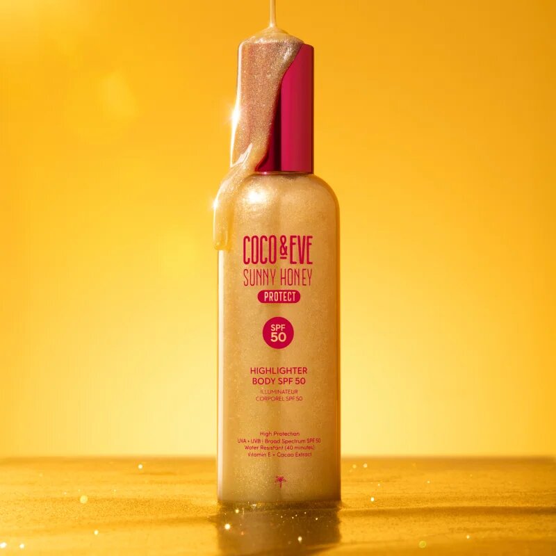 Coco & Eve Sunny Honey Highlighter Body SPF50 защитен серум с озаряващ ефект SPF 50 150 мл.