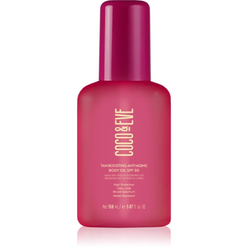Coco & Eve Sunny Honey Tan Boosting Anti-Aging Body Oil SPF 50 защитно олио за ускоряване на тена против стареене на кожата SPF 50 150 мл.
