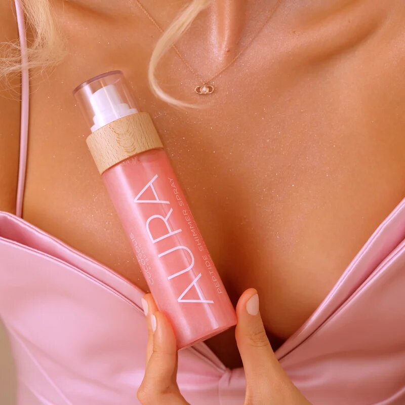 COCOSOLIS AURA Peptide Shimmer Spray хидратиращ спрей с озаряващ ефект с аромат Strawberry Cheesecake 100 мл.