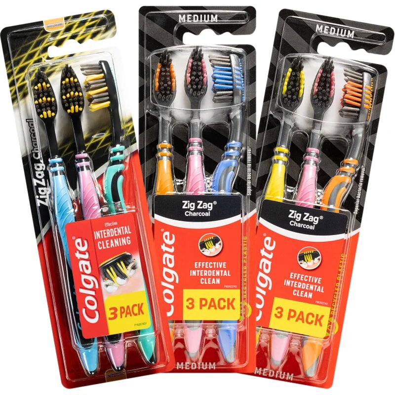 Colgate Zig Zag Charcoal четки за зъби medium 3 бр.