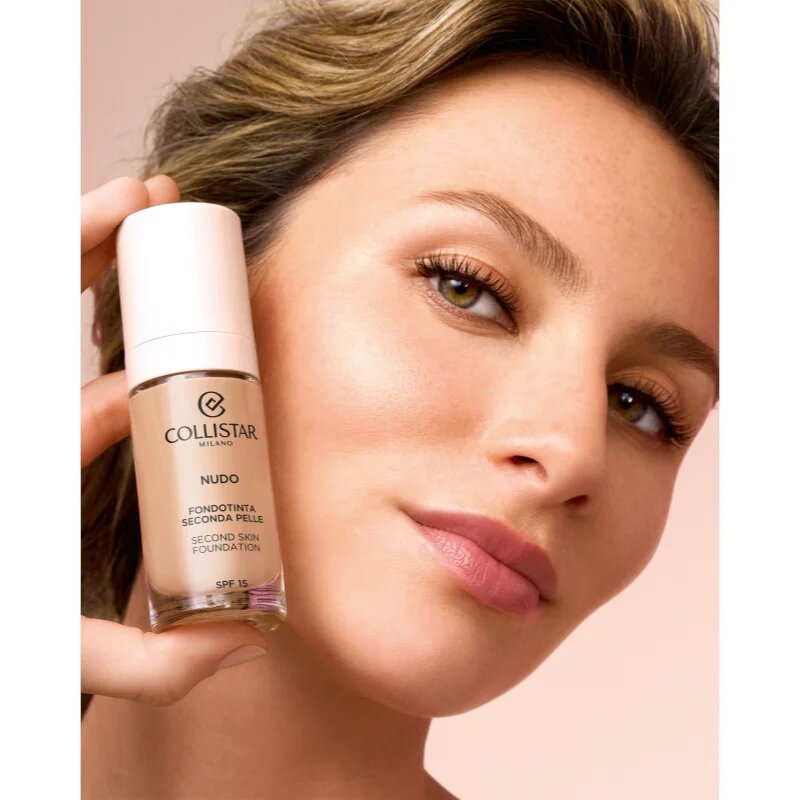 Collistar NUDO Second Skin Foundation SPF 15 озаряващ хидратиращ фон дьо тен с изглаждащ ефект цвят 2N Beige 30 мл.