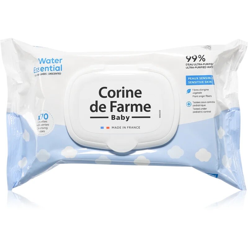 Corine de farme Water Wipes нежни мокри кърпички за бебета 70 бр.