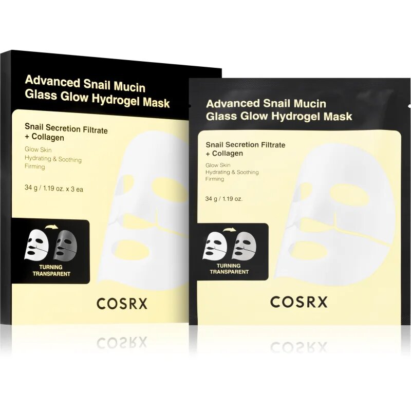 Cosrx Advanced Snail Mucin Glass Glow Hydrogel Mask ревитализираща хидрогелна маска с екстракт от охлюв да уеднакви цвета на кожата 3 бр.