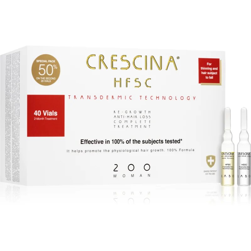Crescina Transdermic 200 Re-Growth and Anti-Hair Loss грижа за растеж на косата против косопад за жени 40x35 мл.