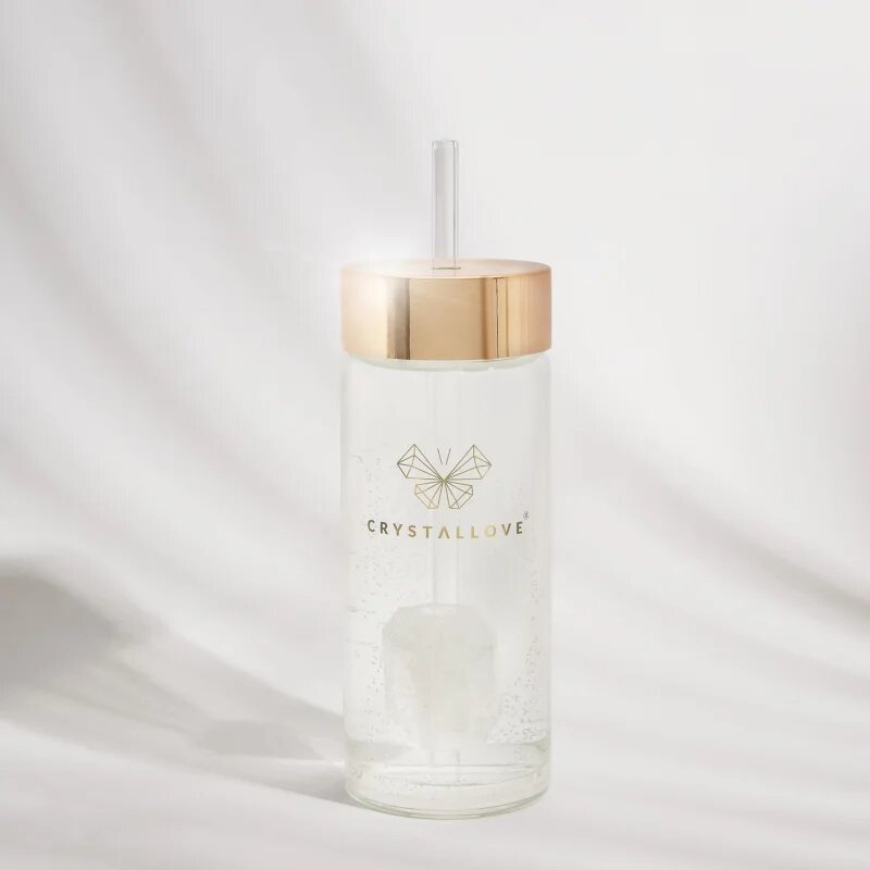Crystallove Amethyst Straw Water Bottle стъклена бутилка за вода със сламка Clear 1 бр.