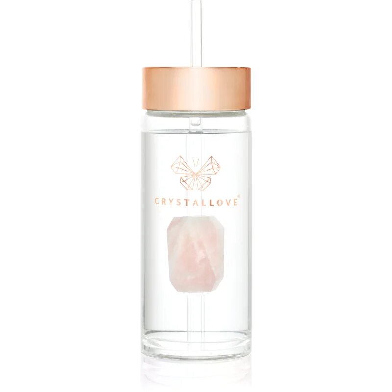 Crystallove Amethyst Straw Water Bottle стъклена бутилка за вода със сламка Rose 1 бр.