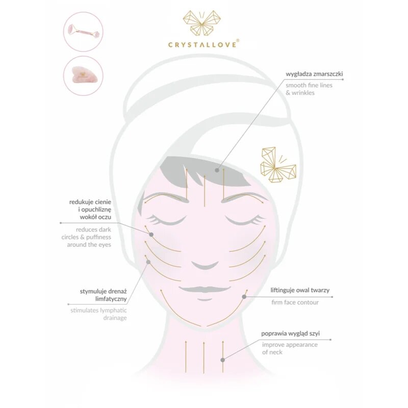 Crystallove Rose Quartz 3D Lift & Sculpt Facial Roller масажно приспособление 1 бр.