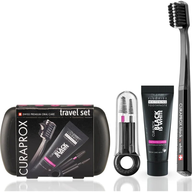 Curaprox Travel Set Black is White комплект за пътуване за зъби език и венци