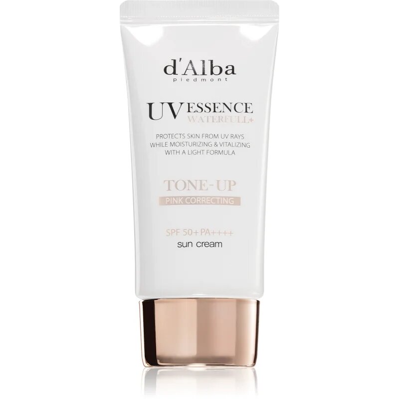 d'Alba Waterfull Pink Correcting Tone-Up Sun Cream слънцезащитен крем за лице за освежаване и хидратация SPF 50+ 50 мл.