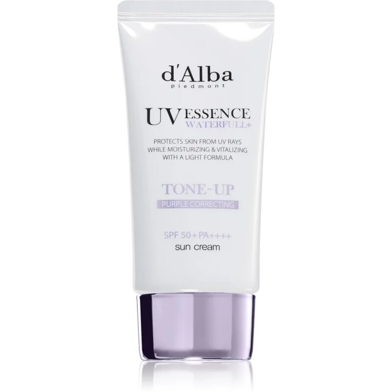d'Alba Waterfull Purple Correcting Tone-Up Sun Cream тониращи слънцезащитни продукти за освежаване и хидратация SPF 50+ 50 мл.