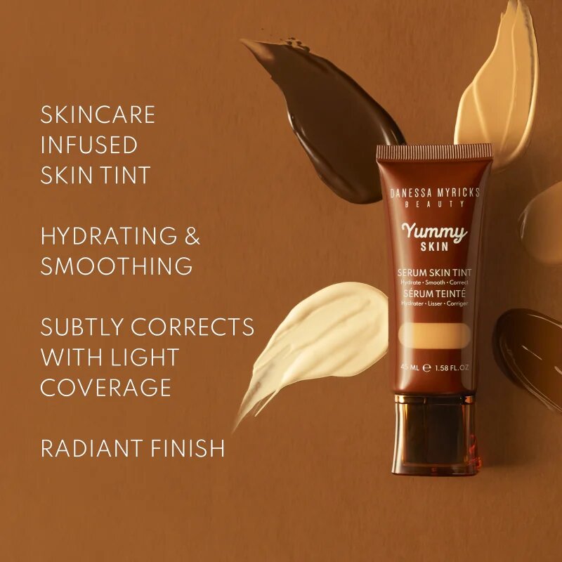 Danessa Myricks Beauty Yummy Skin Serum Skin Tint хидратиращ фон дьо тен с изглаждащ ефект цвят 9 - Medium to Tan Skin with Neutral Olive Undertones 4