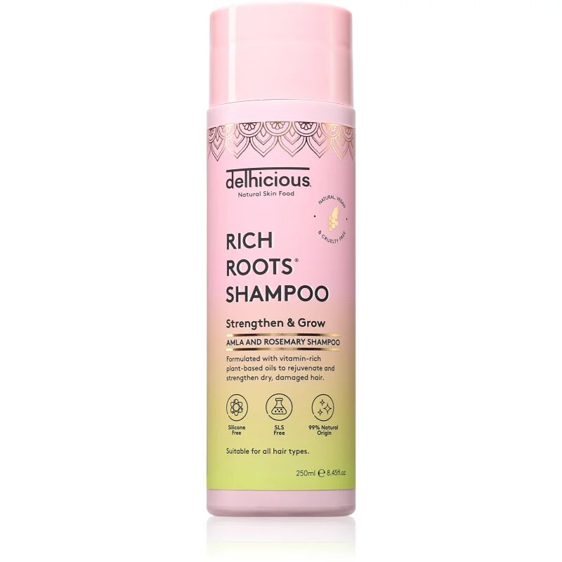 delhicious RICH ROOTS Strengthen & Moisturise Shampoo подсилващ шампоан с хидратиращ ефект 250 мл.