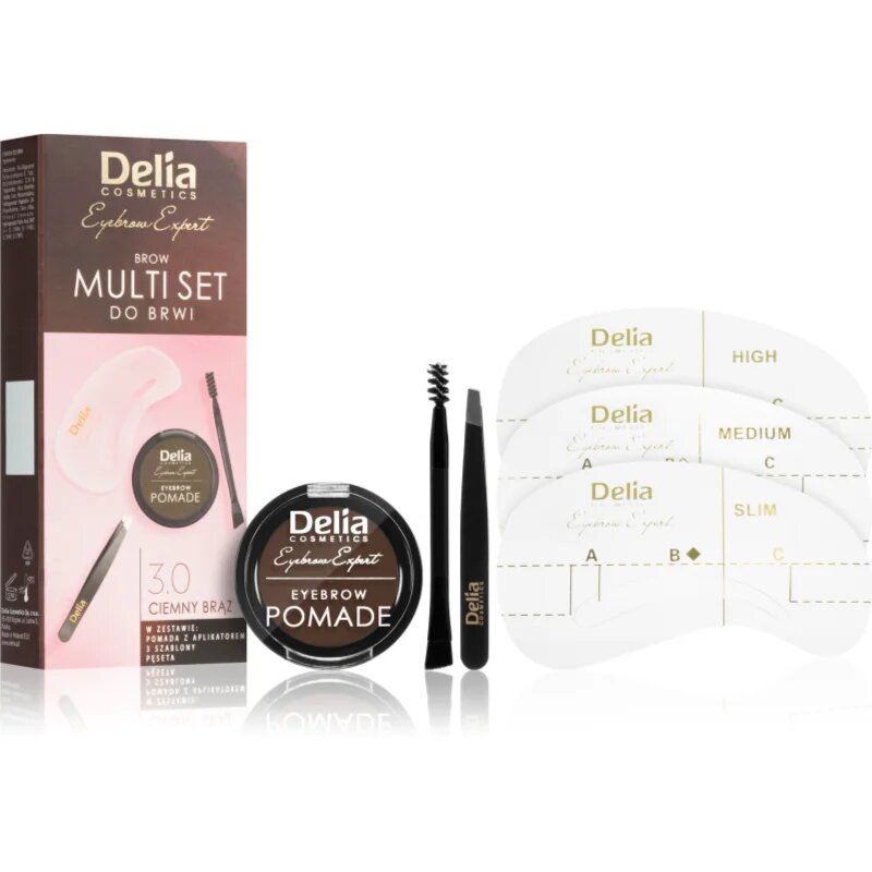Delia Cosmetics Eyebrow Expert Zest комплект за оформяне на вежди цвят 3.0 Dark Brown 3 бр.