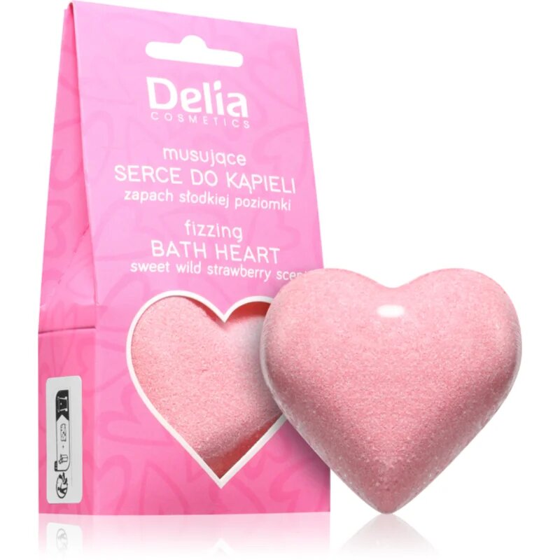 Delia Cosmetics Fizzing Bath Heart Wild Strawberry бомбичка за вана с аромат на ягода 100 гр.