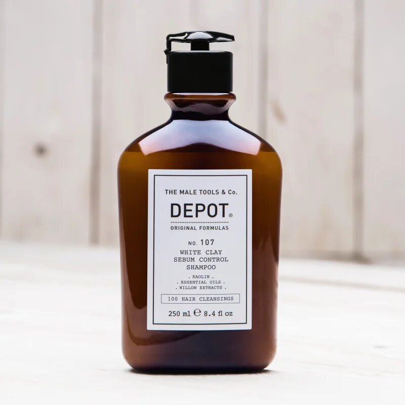 Depot 100 HAIR CLEANSING NO. 107 WHITE CLAY SEBUM SHAMPOO почистващ шампоан за мазна коса и мазен скалп 250 мл.