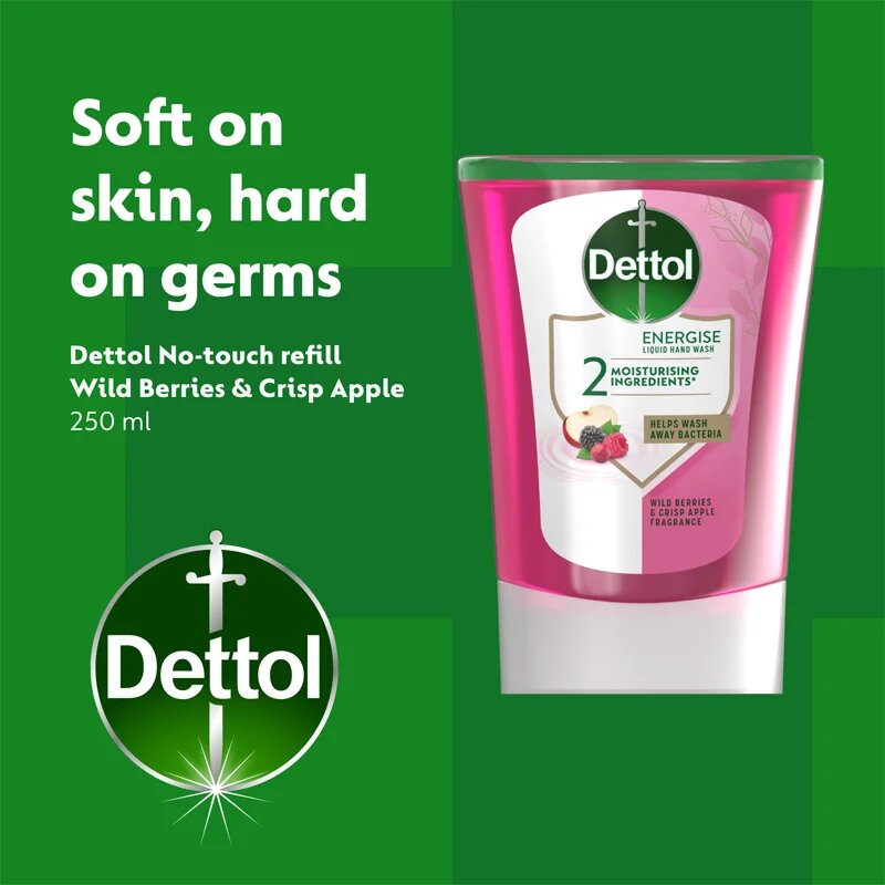 Dettol Energise Liquid Hand Wash Wild Berries & Crisp Apple пълнител за безконтактен дозатор за сапун 250 мл.