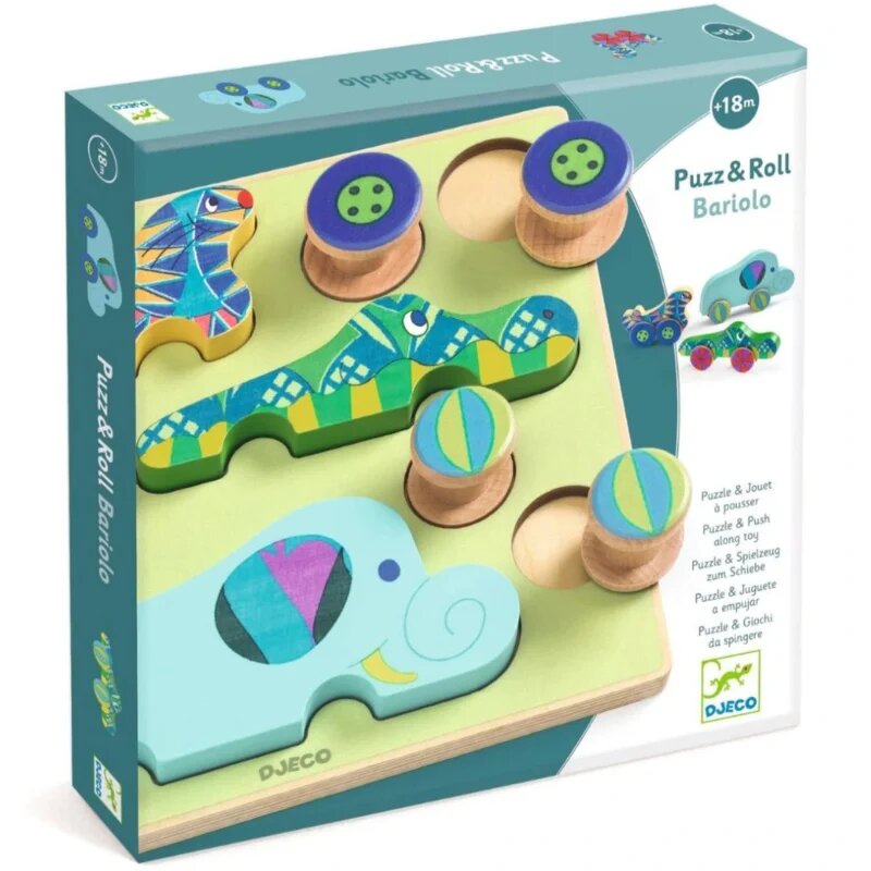 DJECO Puzzle & Push Along Toy Animal Toy Cars играчка сортер 18m+ 12 бр.