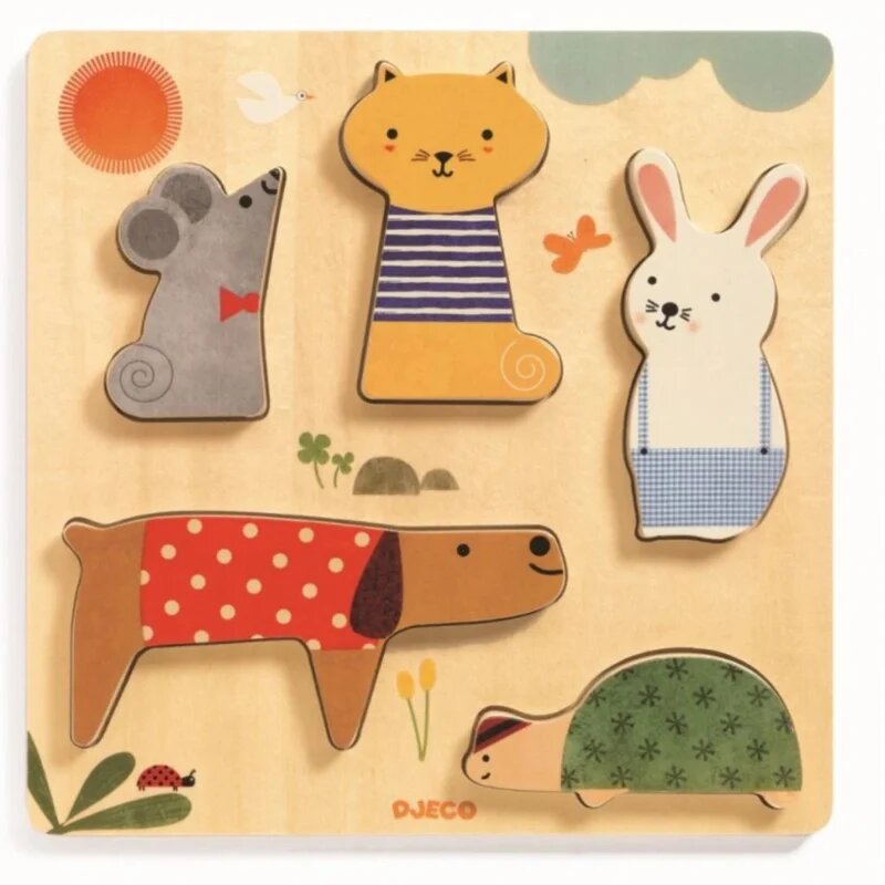 DJECO Wooden Block Puzzle Pets играчка сортер 12m+ 1 бр.