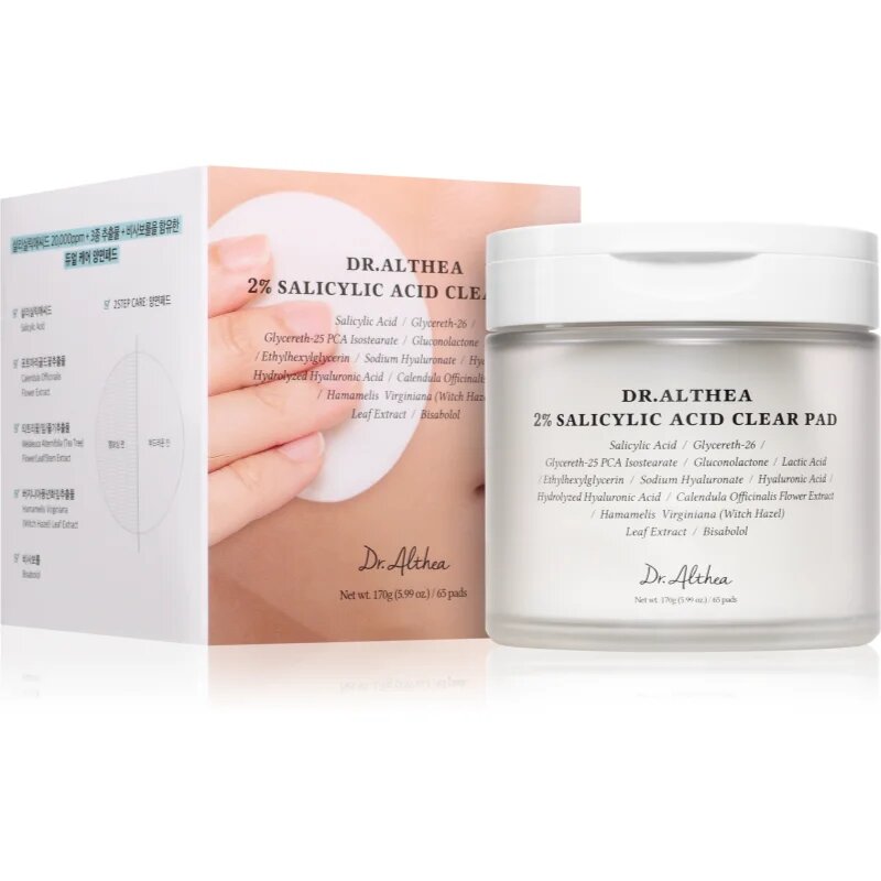 Dr. Althea 2% Salicylic Acid Clear Pad ексфолиращи почистващи възглавнички със салицилова киселина 65 бр.