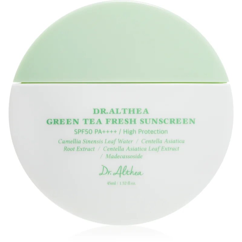 Dr. Althea Green Tea Fresh Sunscreen слънцезащитен крем за лице с успокояващ ефект SPF 50+ 45 мл.