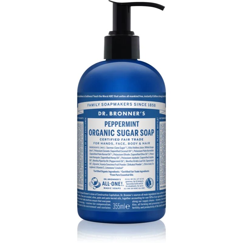 Dr. Bronner’s Peppermint течен сапун за тяло и коса 355 мл.