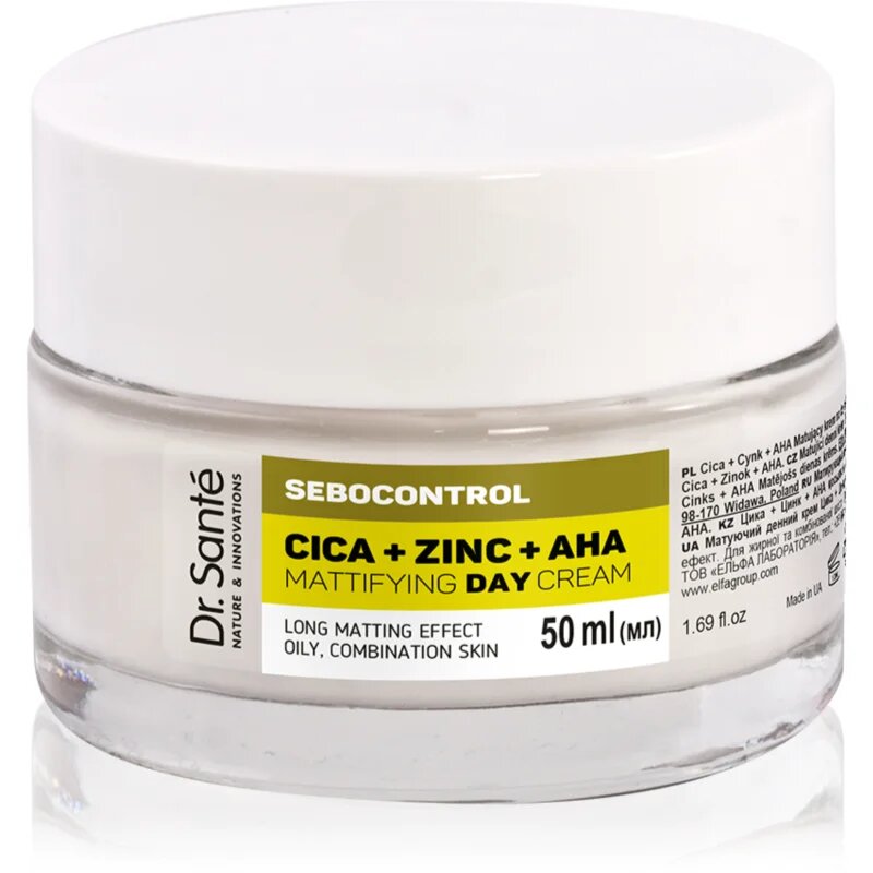 Dr. Santé Sebocontrol Cica + Zinc + AHA матиращ дневен крем за мазна кожа 50 мл.