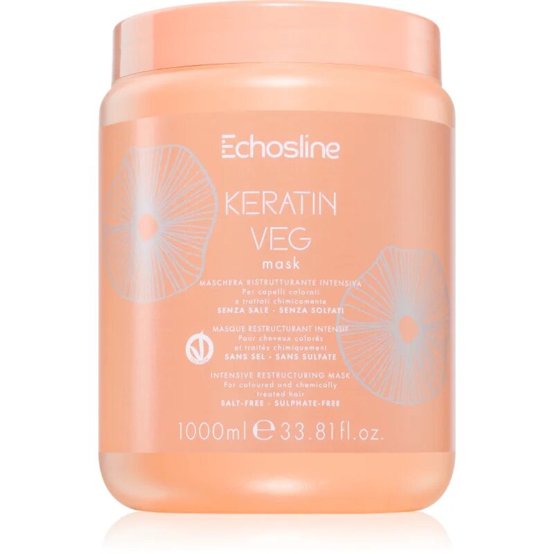 Echosline Keratin veg Mask интензивно подхранваща маска за суха и пореста коса с аминокиселини 1000 мл.