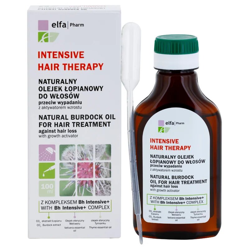 Elfa Pharm Intensive Cosmetic Intensive Hair Therapy Natural Burdock Oil For Hair Treatment масло против коспад с активатор за растеж 100 мл.