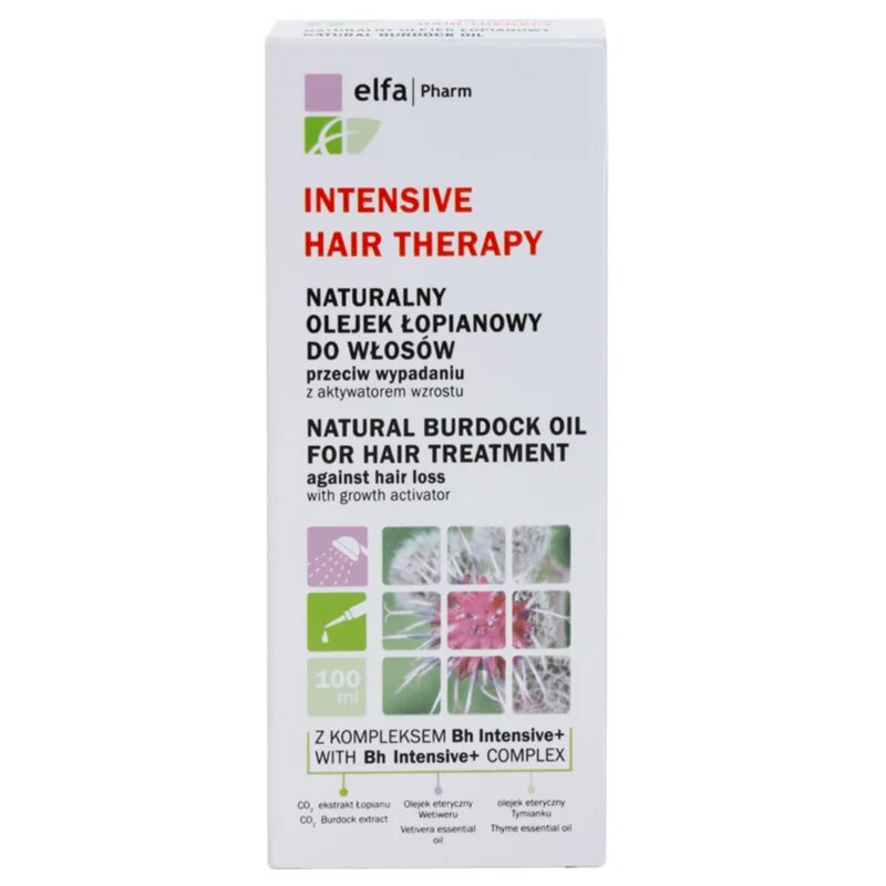 Elfa Pharm Intensive Cosmetic Intensive Hair Therapy Natural Burdock Oil For Hair Treatment масло против коспад с активатор за растеж 100 мл.