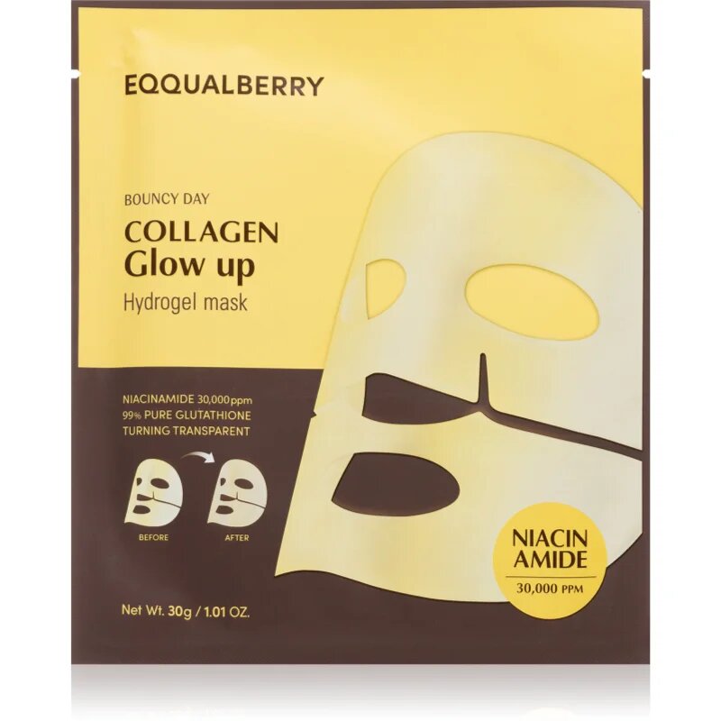 EQQUALBERRY Collagen Glow Up Hydrogel Mask платнена маска с озаряващ и хидратиращ ефект с гел текстура 30 гр.