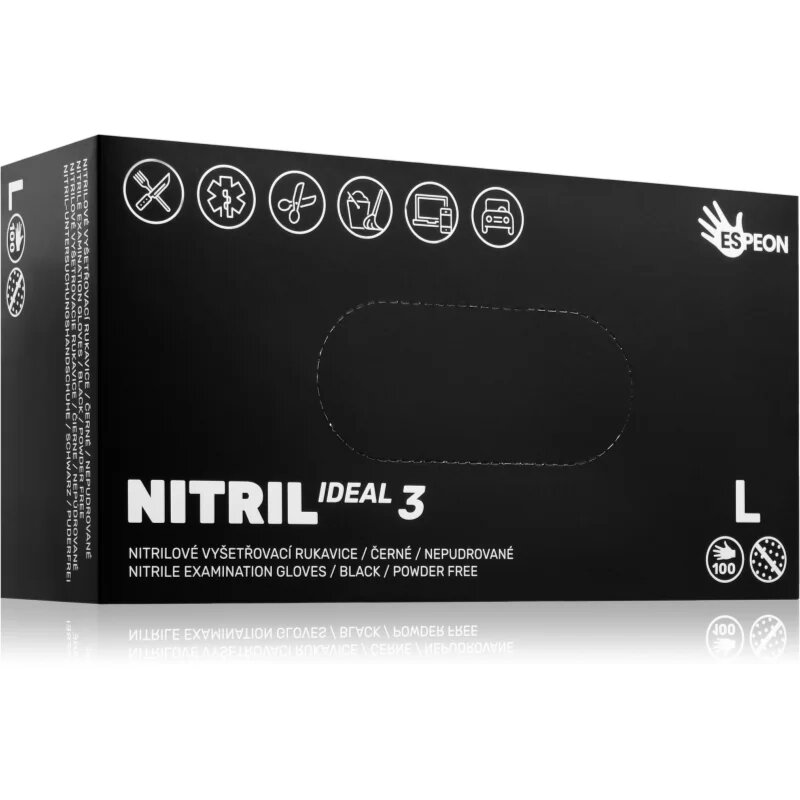 Espeon Nitril Ideal3 Black нитрилни ръкавици без пудра размер L 100 бр.