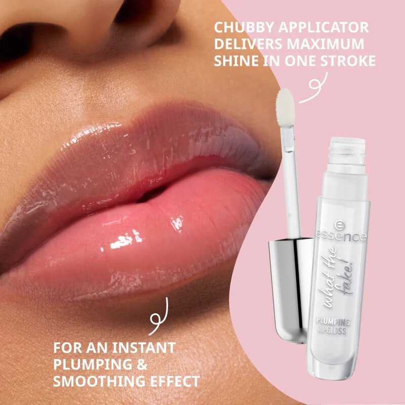 Essence WHAT THE FAKE! блясък за устни за по-голям обем цвят 100 Sheer Genius 4 мл.