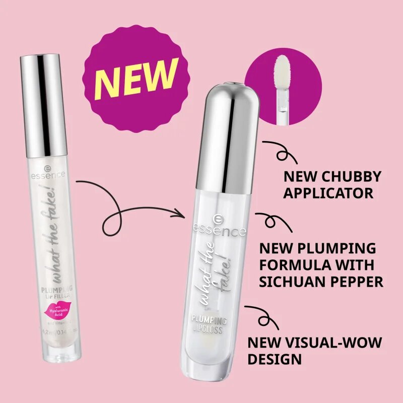 Essence WHAT THE FAKE! блясък за устни за по-голям обем цвят 100 Sheer Genius 4 мл.