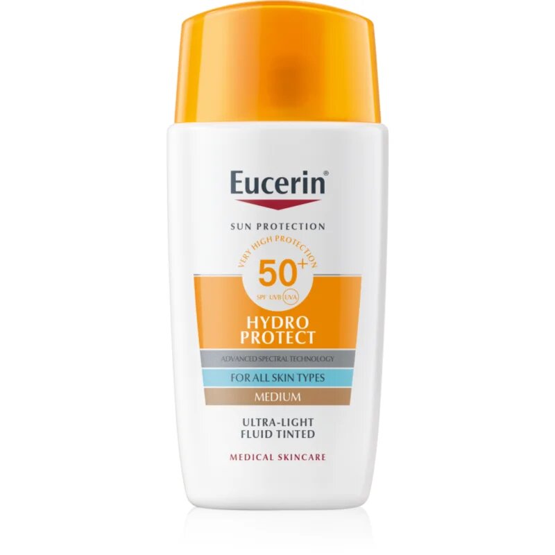 Eucerin Sun Hydro Protect тониращ слънцезащитен флуид SPF 50+ цвят Medium 50 мл.