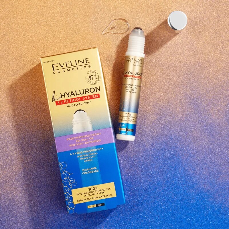 Eveline Cosmetics Bio Hyaluron 3x Retinol System охлаждащ рол-он за околоочната зона против бръчки и тъмни кръгове 15 мл.
