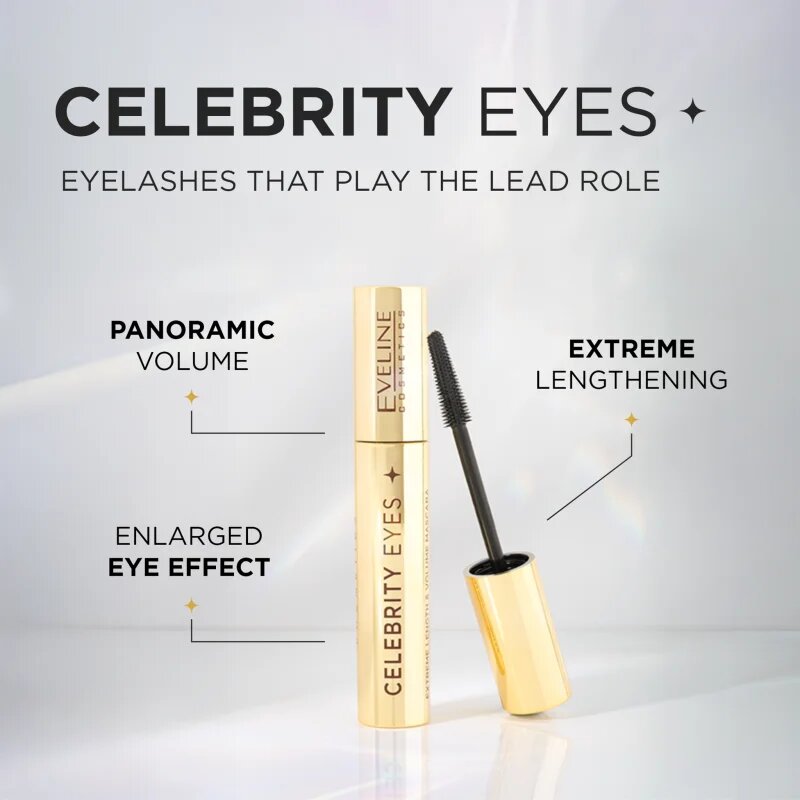 Eveline Cosmetics Celebrity Eyes спирала за екстра дължина цвят Black 7 мл.